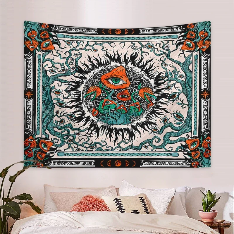

1pc Bohemian burning sun mushroom octopus tapestry, psychedelic eye marine creature Home Living Room Bedroom Decoration