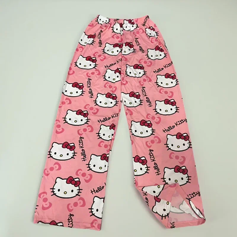 Olá kitty dos desenhos animados algodão solto estilo verão senhoras calças de pijama calças de pijama das mulheres dos homens sleep bottoms lounge wear menina sono