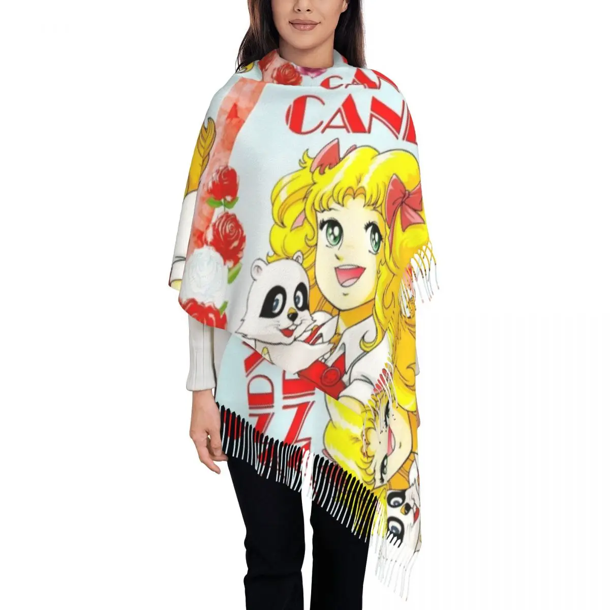 

Кавайный шарф с конфетами и принтом на заказ, женский и мужской зимний теплый шарф, классическая шаль с розами Candice