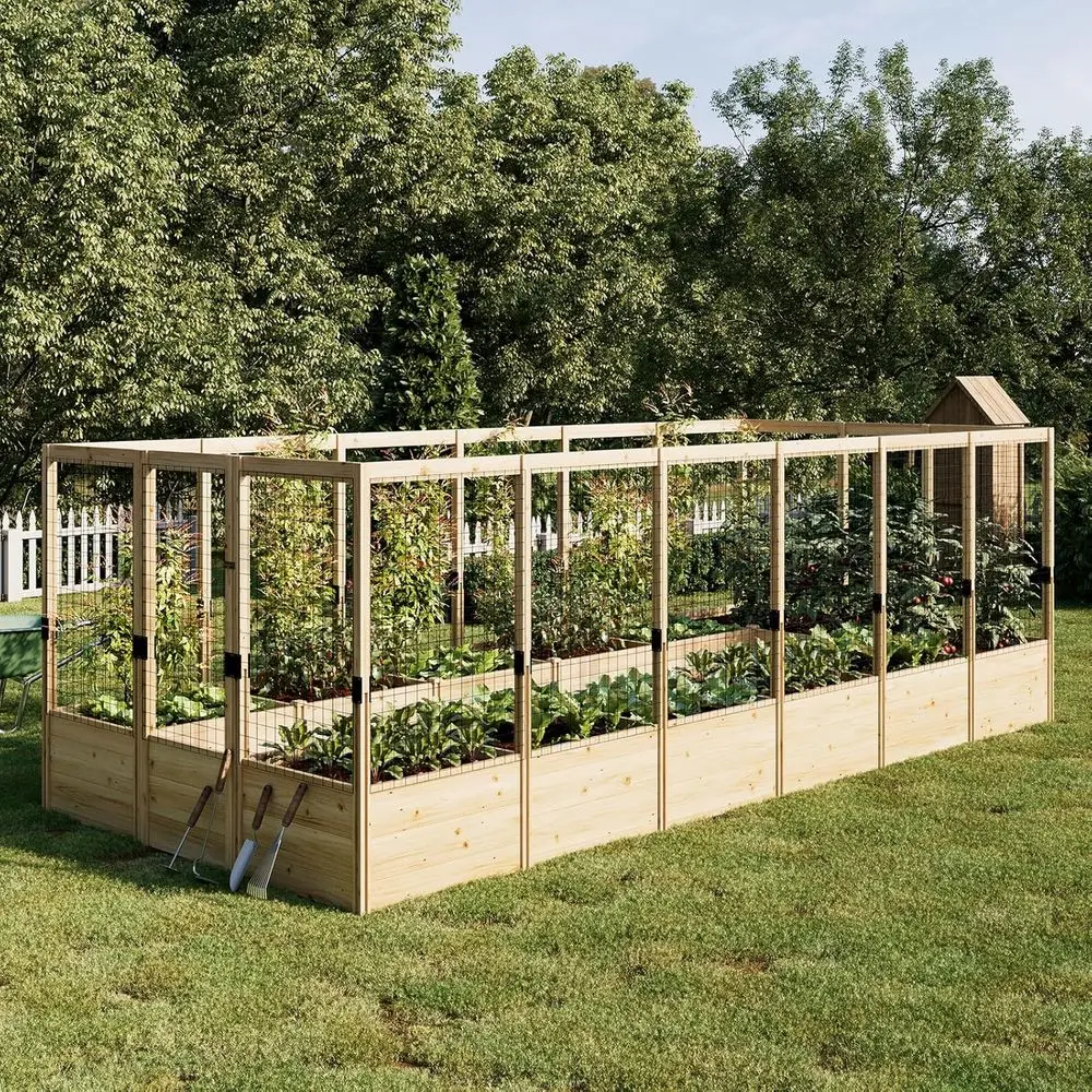 

Raised Wooden Garden Bed for Outdoor Planting, Deep Large Planter Box with Netting for Vegetables, Flowers, and Herbs (7.5x17.7x