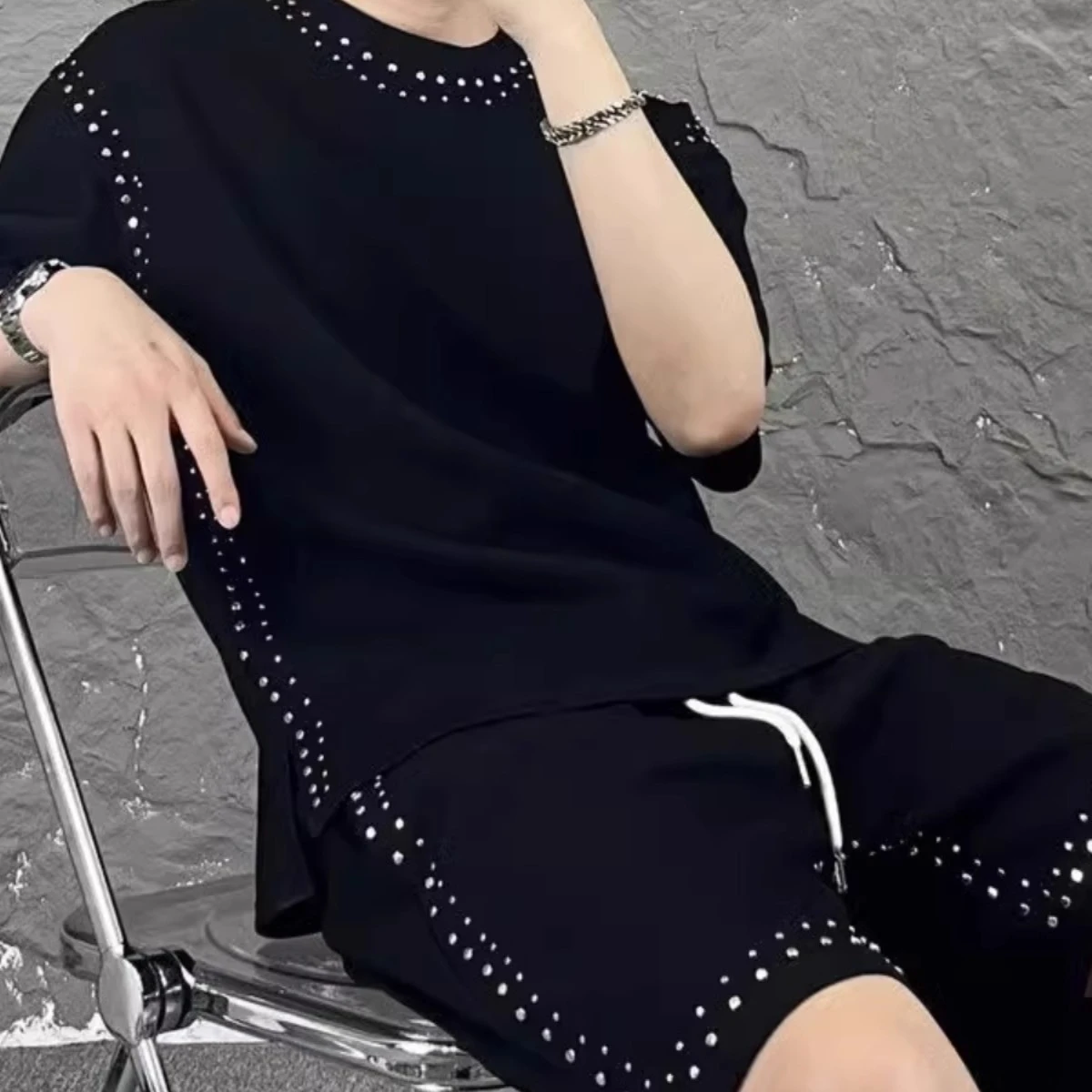 

Большой размер 300, повседневный комплект, мужской модный летний тренд, дизайн ногтей, комплект из двух предметов ort Sve Cool Haome Drill