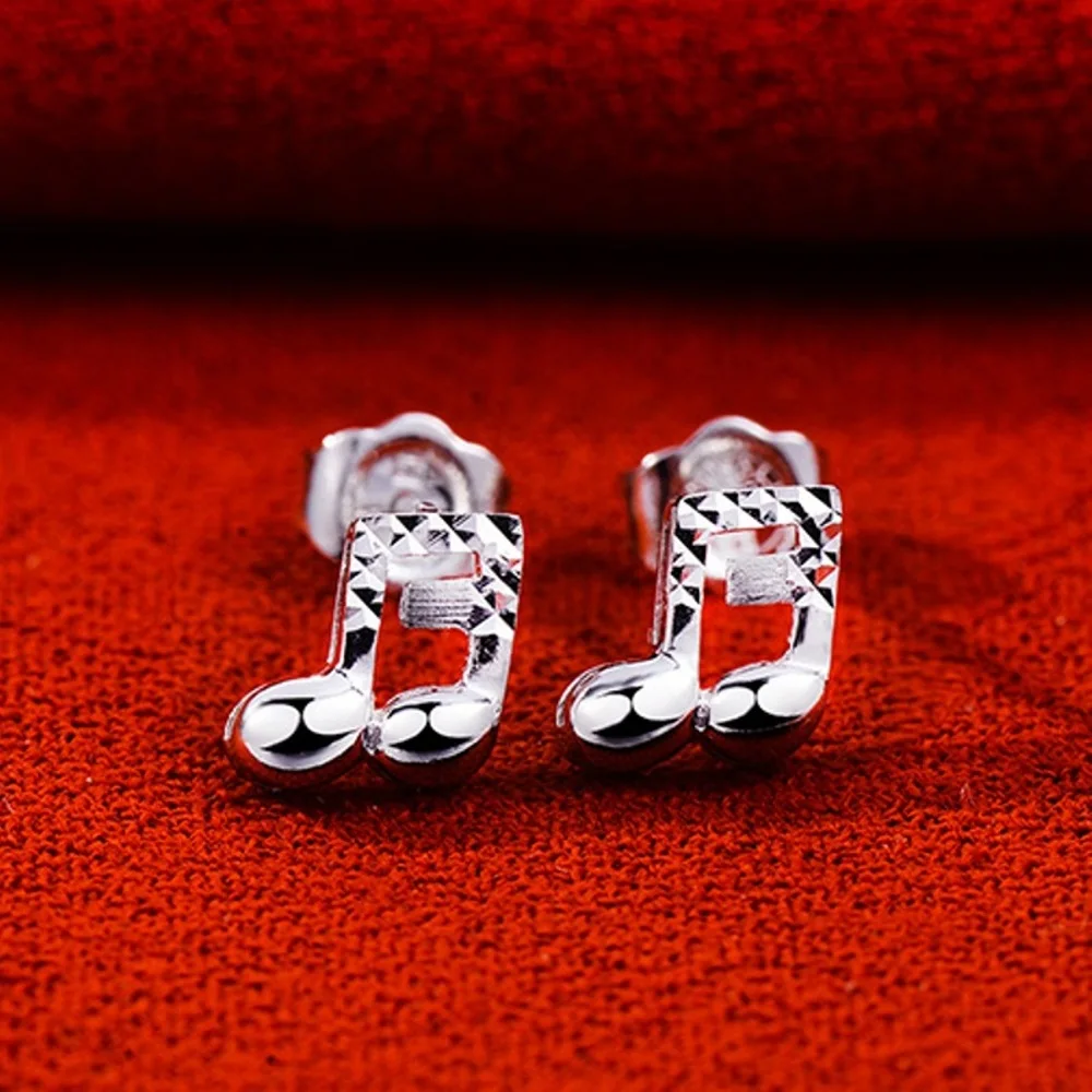 PT950 Real Pure Platinum 950 Stud Men Women Gift Lucky Music Notation Earrings 2.1-2.3g