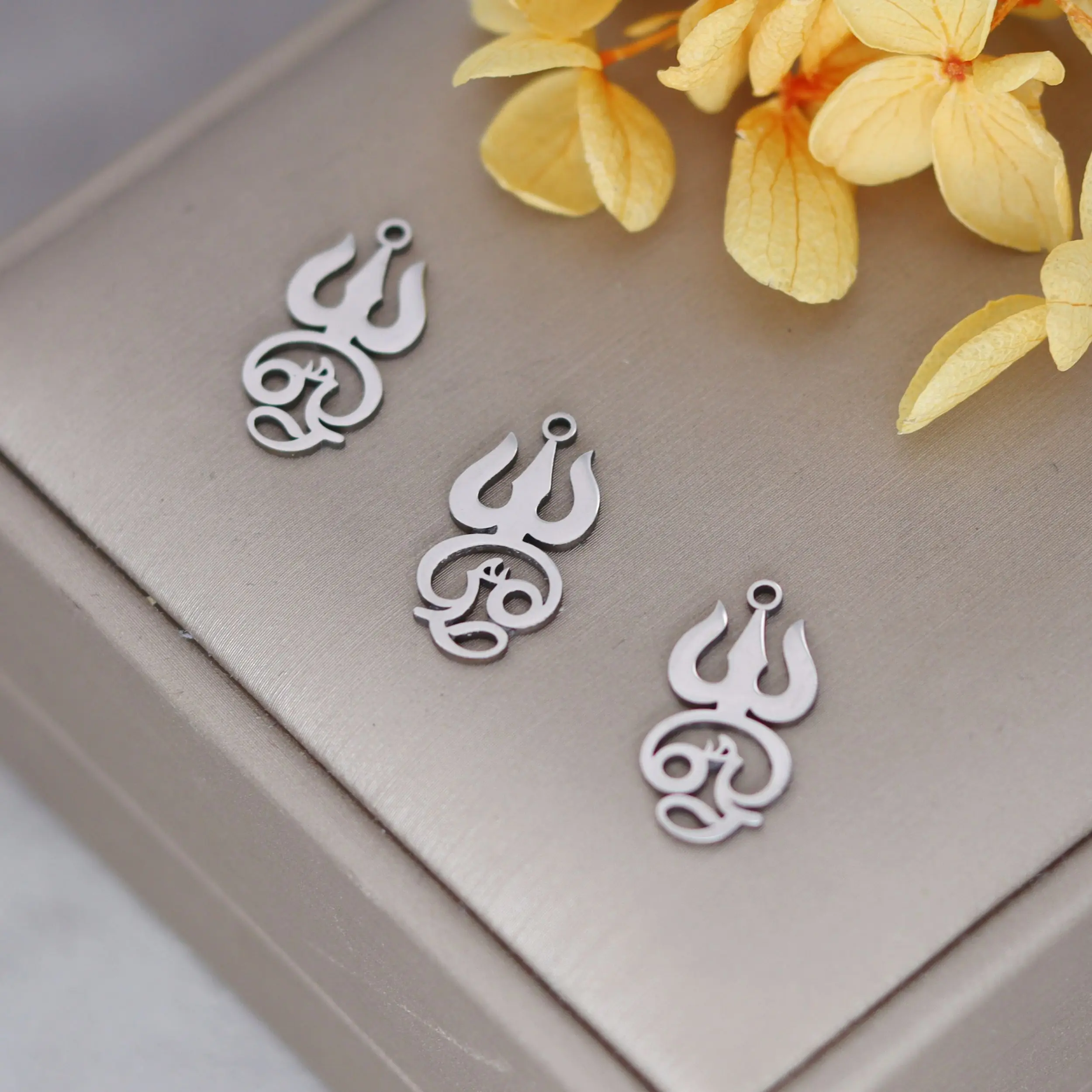 3pcs Connector Trident Charms For DIY Jewelry Making Stainless Steel India Tamil Om Symbol Pendant Bracelet Necklace Accessories