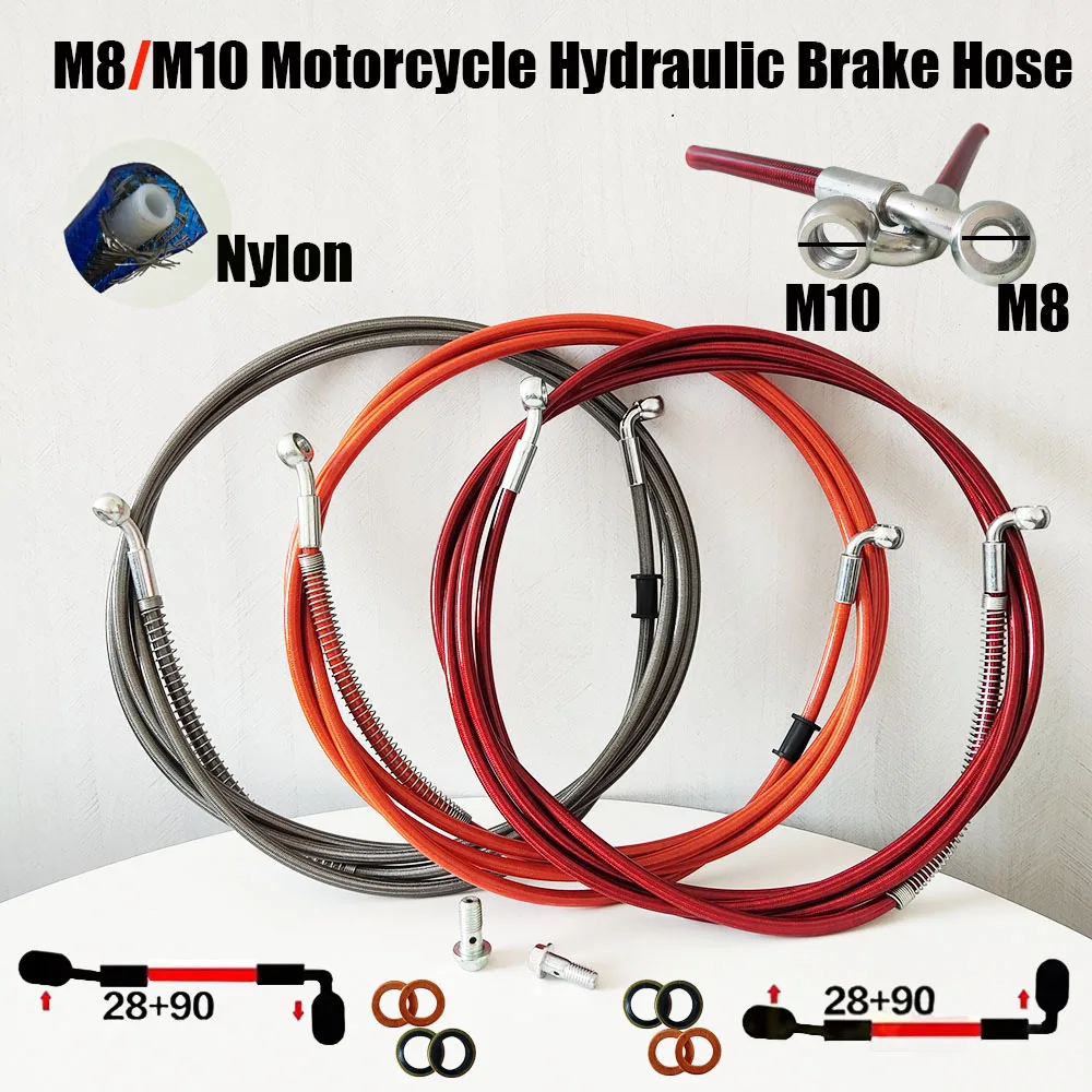 

28°~90°AN3 M8/M10x1.25mm Banjo Motorcycle High-Pressure Steel Throat Brake oil Pipe Stainless Steel Braided Pipe line 30~500cm