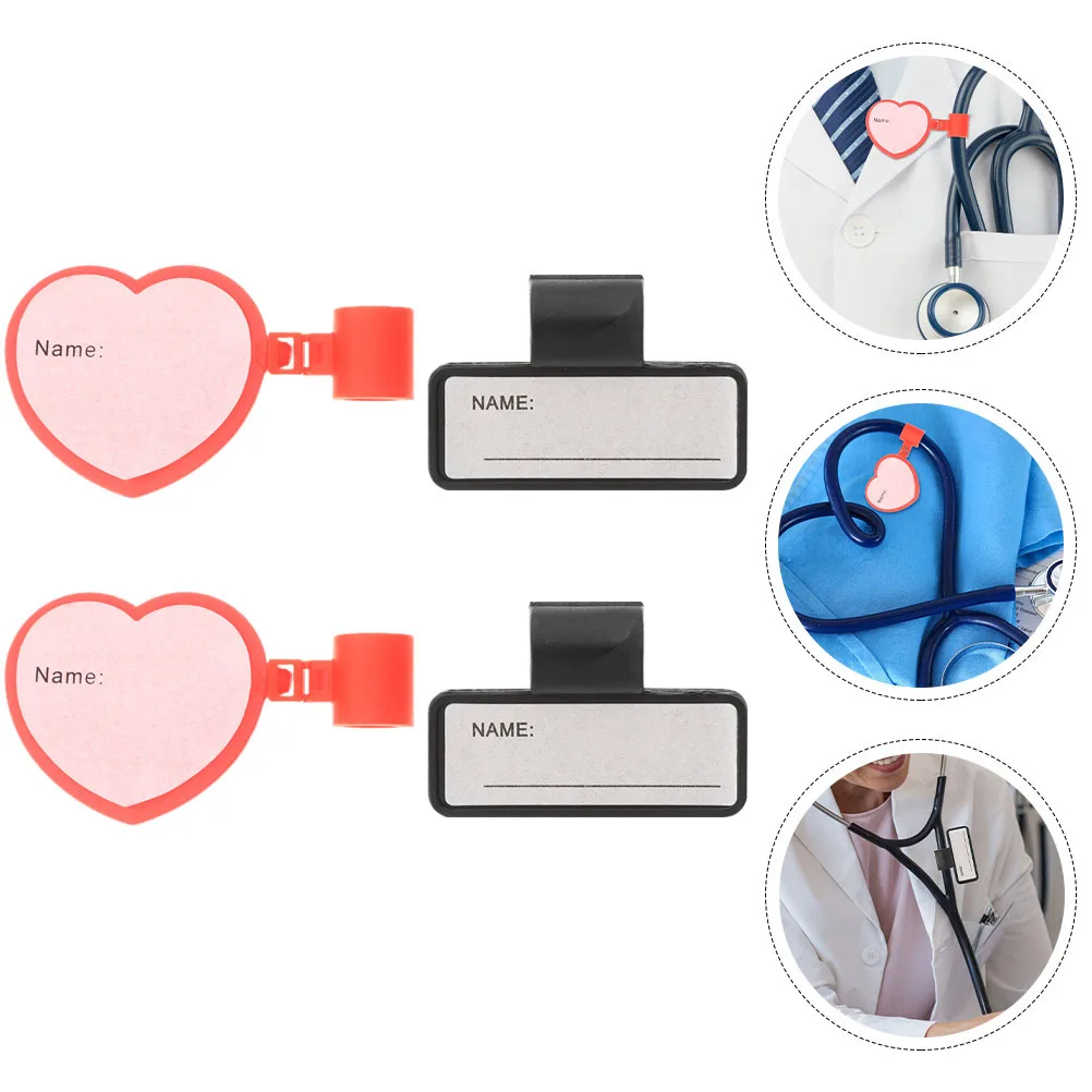 

4 шт., держатель идентификационной бирки для стетоскопа для врачей, медсестер, сердце, прямоугольный дизайн, зажим, сменный аксессуар