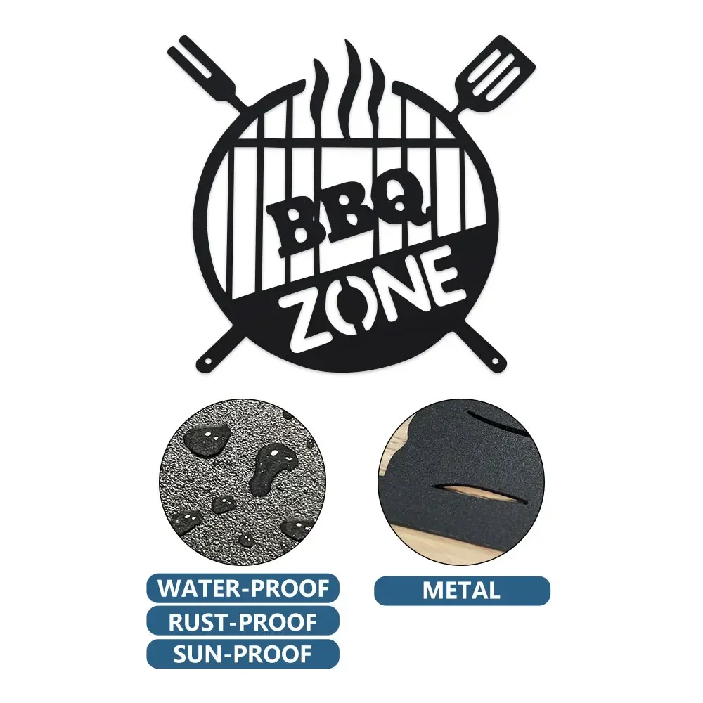 Iron Material,  Ideal for Garden and Patio Decoration Room Decor 1pc Charming Metal BBQ Zone Sign
