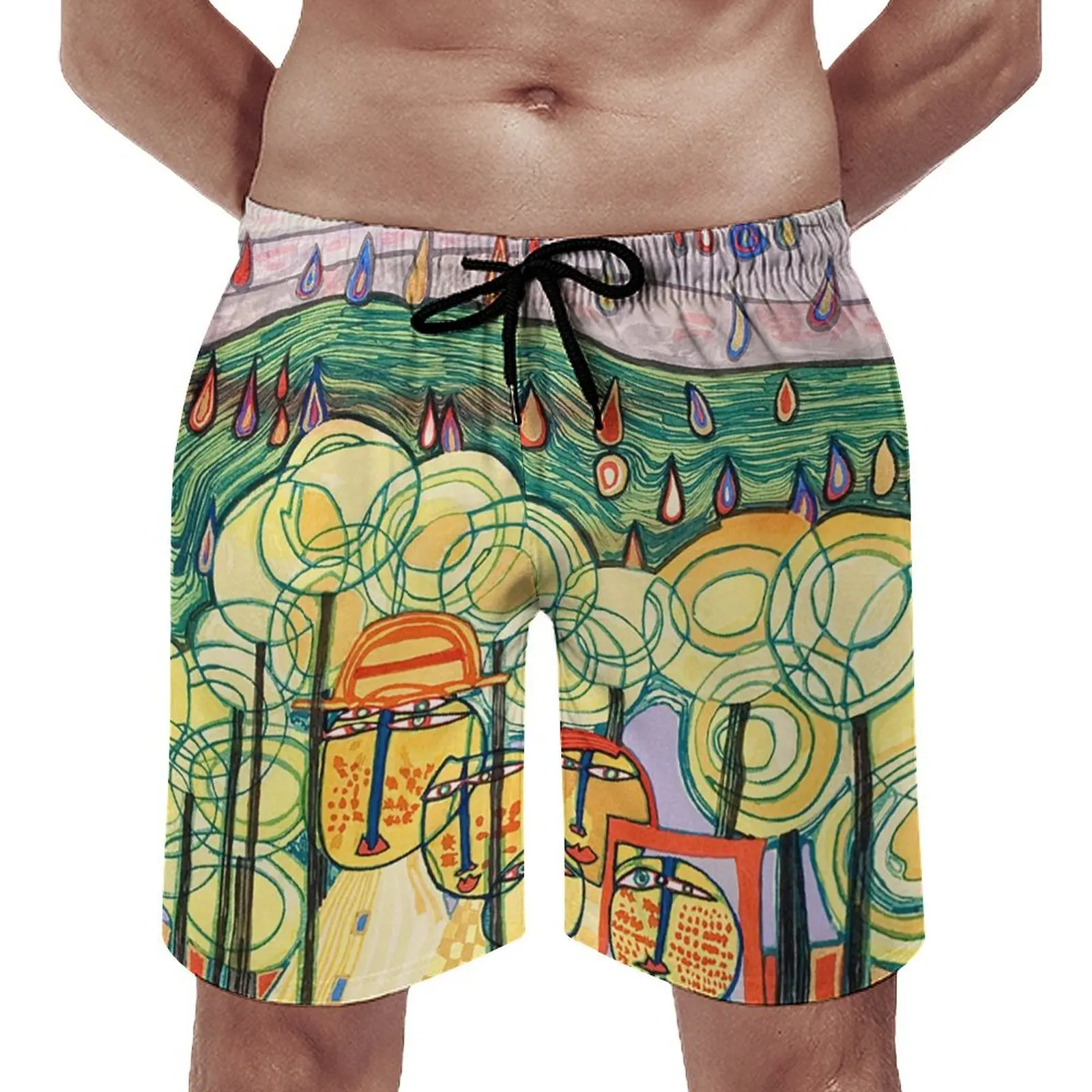 Men's Fashion Summer Relaxed Casual Breathable Cartoon Abstract Illustration Irregular Print Daily Can Wear Beach Pants