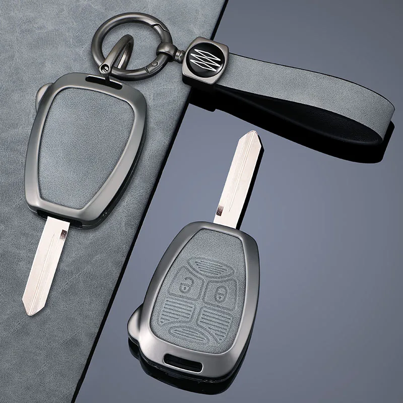 Funda de cuero de Metal para llave, para Chrysler Voyager Pacifica 300c PT Cruiser Dodge Caliber Avenger Jeep Grand Cherokee Compass Patriot