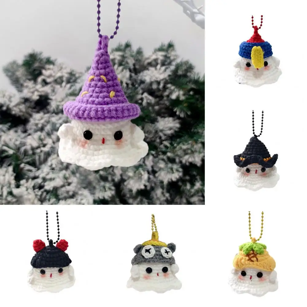 Halloween Crocheted Ghost Pendant Decoration Emotional Support Handmade Crochet Ghost Dolls for Halloween Parties Decorations