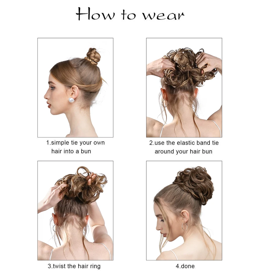 Moño sintético despeinado con liga elástica, extensiones de cabello rizado, scrunchies, postizos para recogido, para mujer 6