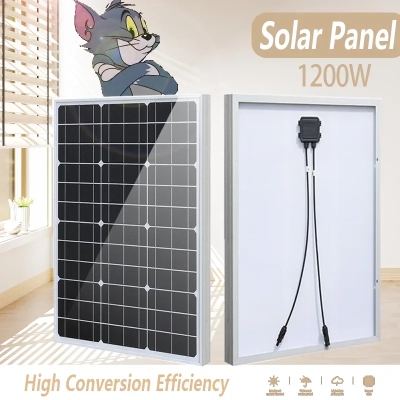 1200W Solar Panel Glass Rigid Solar Panel 18V Monocrystalline Silicon Waterproof Solar Panel Charging Camping/Home/RV