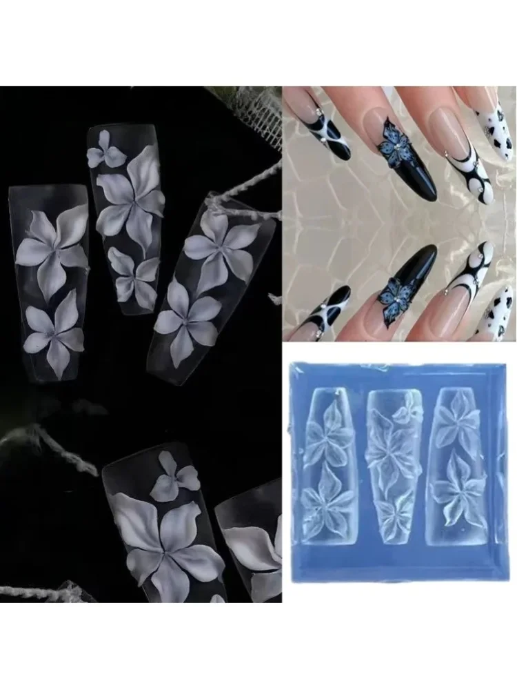 3D-Silikonform mit geschwungenem Lilienblüten-Design, 5D-Tulpenstrauß-Nagelkunstform, Kunstharz-Weichprägeform-Werkzeugplatten
