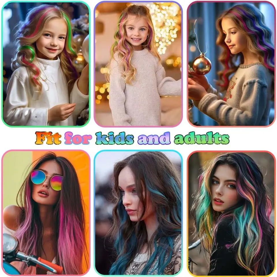 12PCS/Paquete Extensiones de Cabello Clip In Mechas de Colores para Fiesta para Chicas 22 Pulgadas Colores Ombre Lacio Sintético Postizos 5