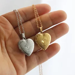 1pc New Engrave Love Heart Photo Frame Pendant Necklace Floating Locket Necklaces Women Men Fashion Family Memorial Jewelry