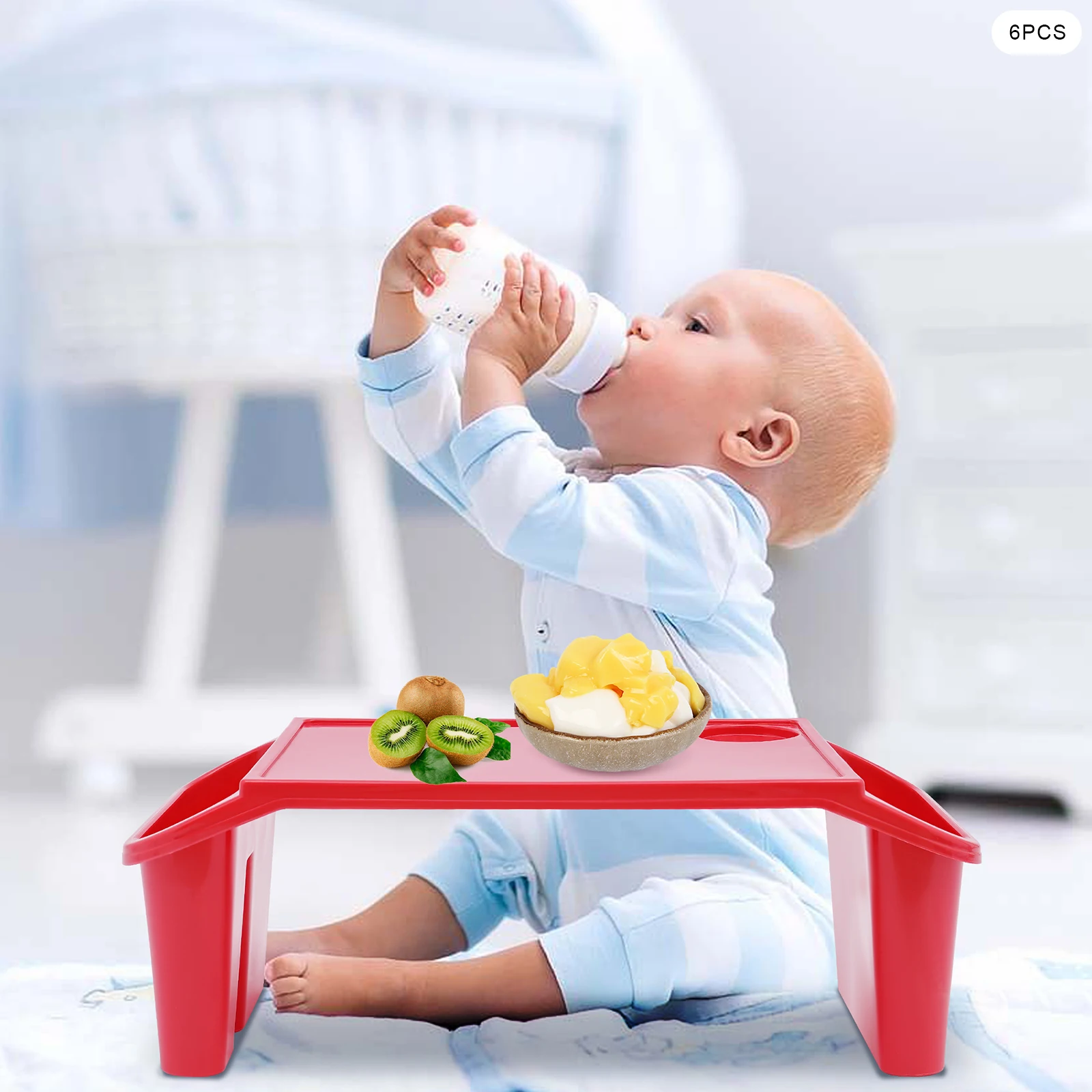 6 PCS Kids Portable Lap Desk Tray, Plastic Breakfast Laptop Trays with Side Pockets, Lap Bed Table for Writing Reading Drawing