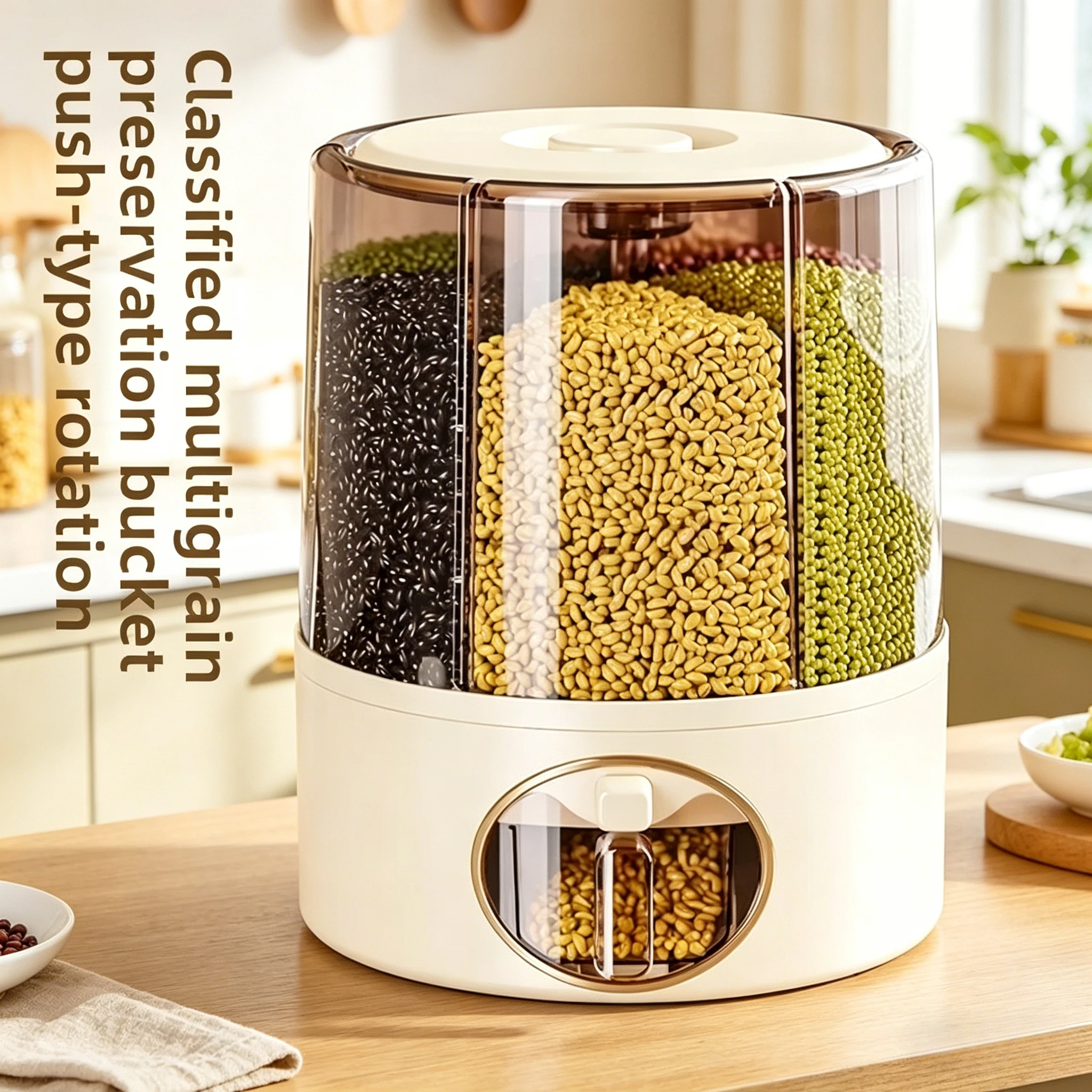 Balde Rotativo para Arroz, Caixa de Armazenamento de Grãos Doméstica, Hermética e à Prova de Insetos e Umidade