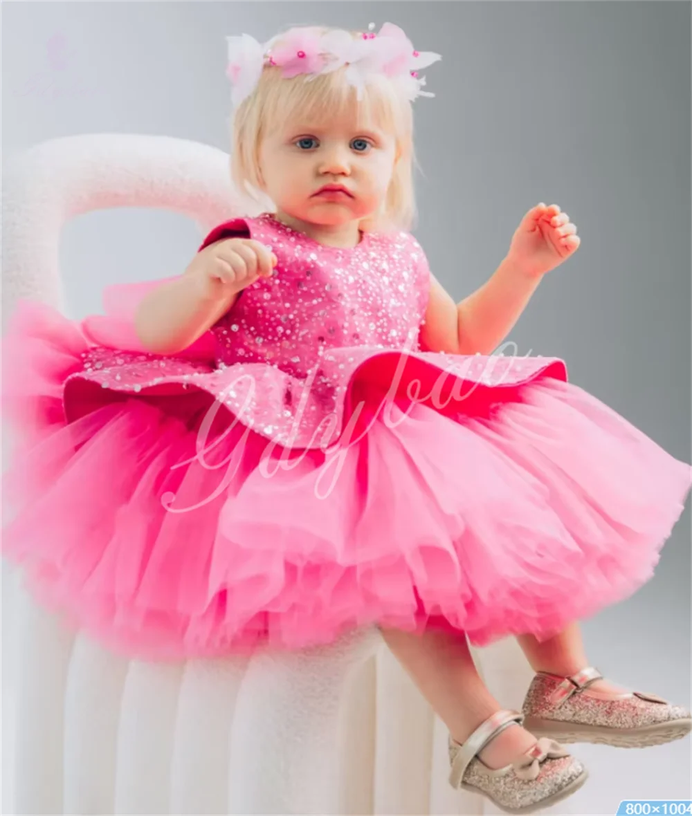 

Pink Girl Birthday Dress Flower Girl Dress Sequined Tutu Toddler Prom Special Occasion Celebration Customization