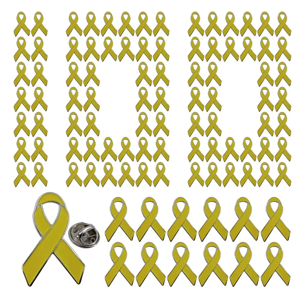 100pcs Middle Type Metal Yellow Ribbon Pin Awareness Ribbon Pin Bone Cancer Awareness Support Campaign Charity Donation Event