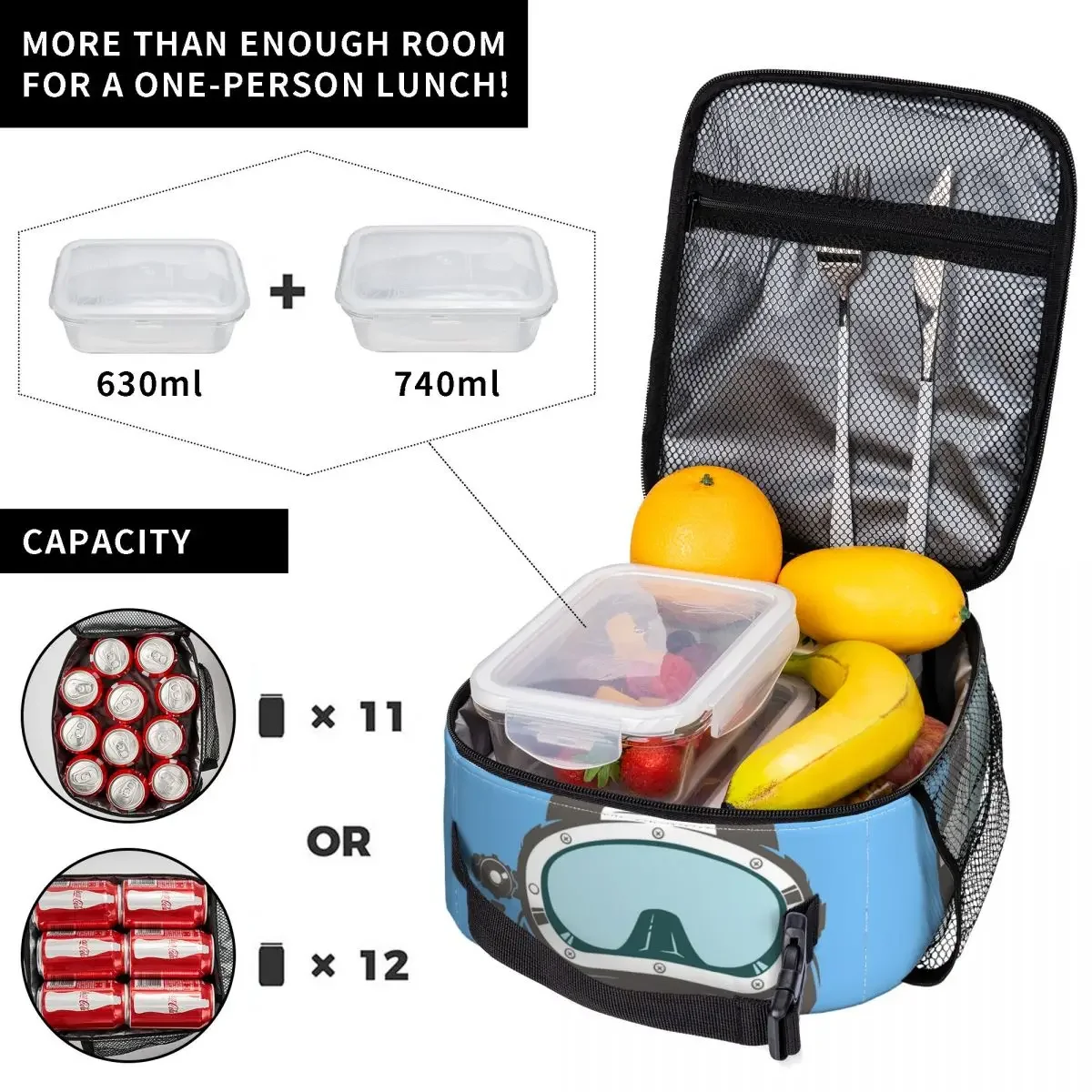 Scuba Diver Mask Diving Thermal Insulated Lunch Bags for Office Portable Food Container Bags Thermal Cooler Lunch Boxes