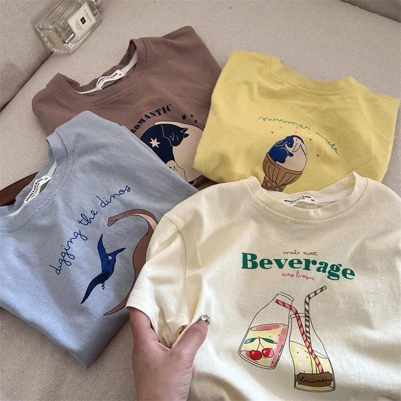 Summer Clothes Fashion Cute Boy Girl Children Cartoon Bear Short Sleeve T-shirt Baby Letter Loose Tops Kis Cotton Casual Tees