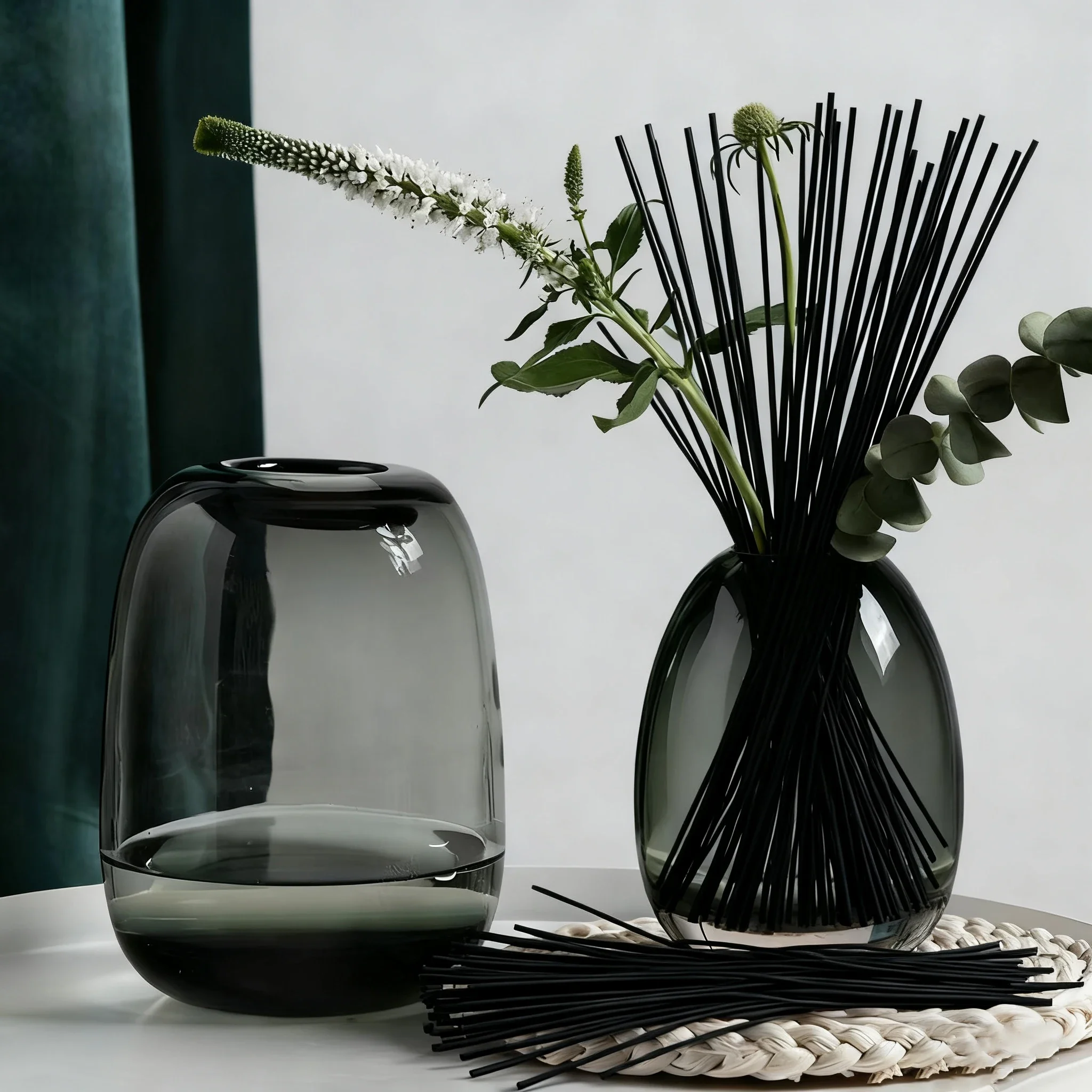 50Pcs Black Fiber Rattan Diffuser Sticks - L19/22/25/30/40cm D3/4/5mm Replacement Sticks for Aromatherapy Essential Oil