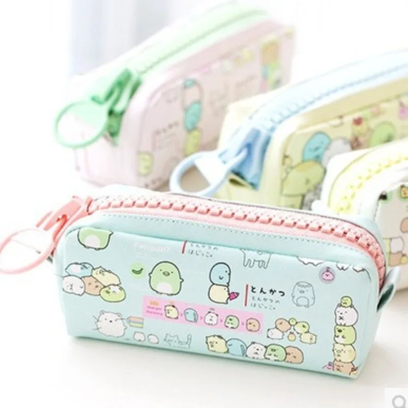 Japanese And Korean Stationery Creative Simple Cute Corner Animal PU Leather Personalized Zipper Student Pencil Case Canvas