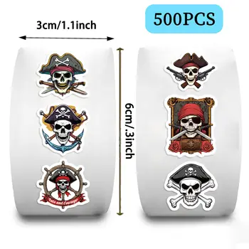 500張/卷 卡通海盜海襲者標誌密封貼紙 DIY PVC 筆記型電腦貼紙裝飾貼紙獎勵禮品玩具 6 最佳銷售 海盜貼紙 - №1