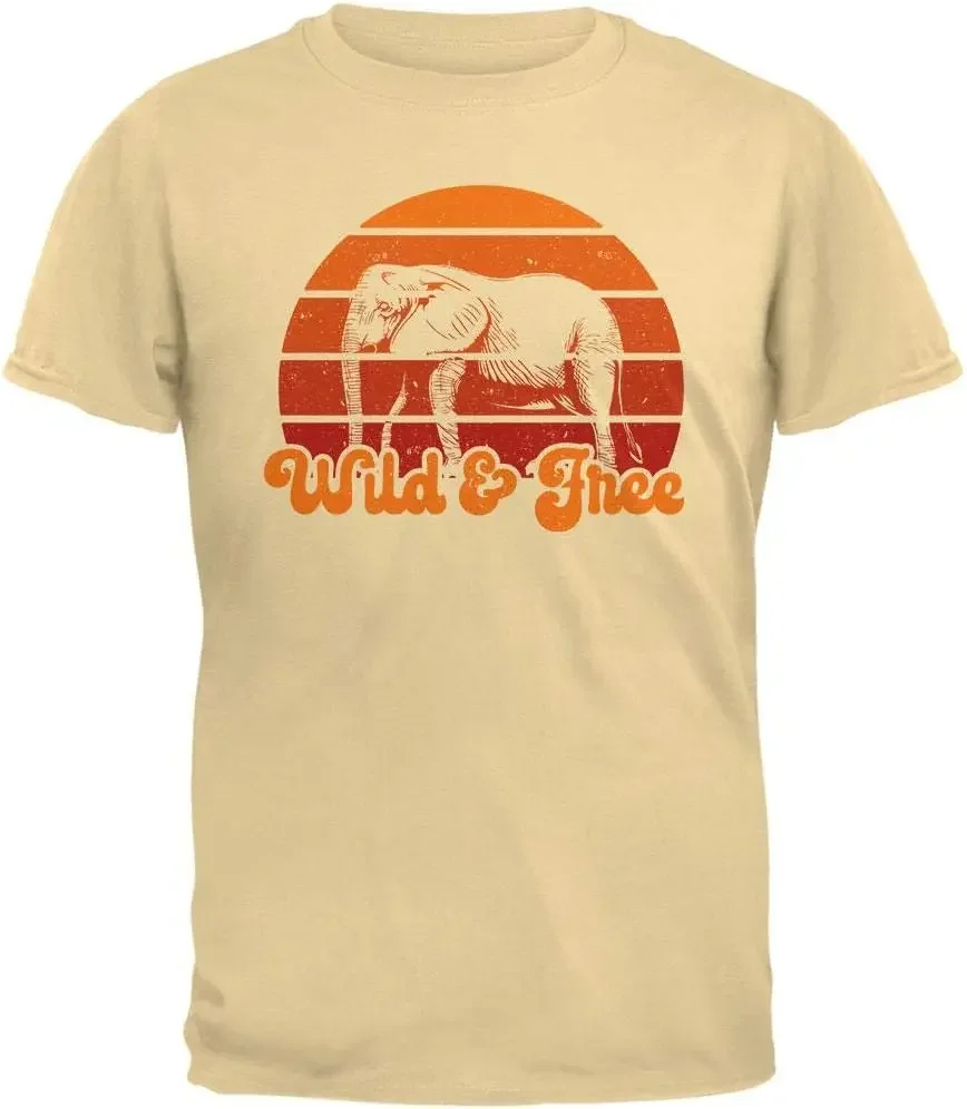 Elephant Wild and Free Retro Sun Mens T Shirt Tees High Quality 100%Cotton Short Sleeve