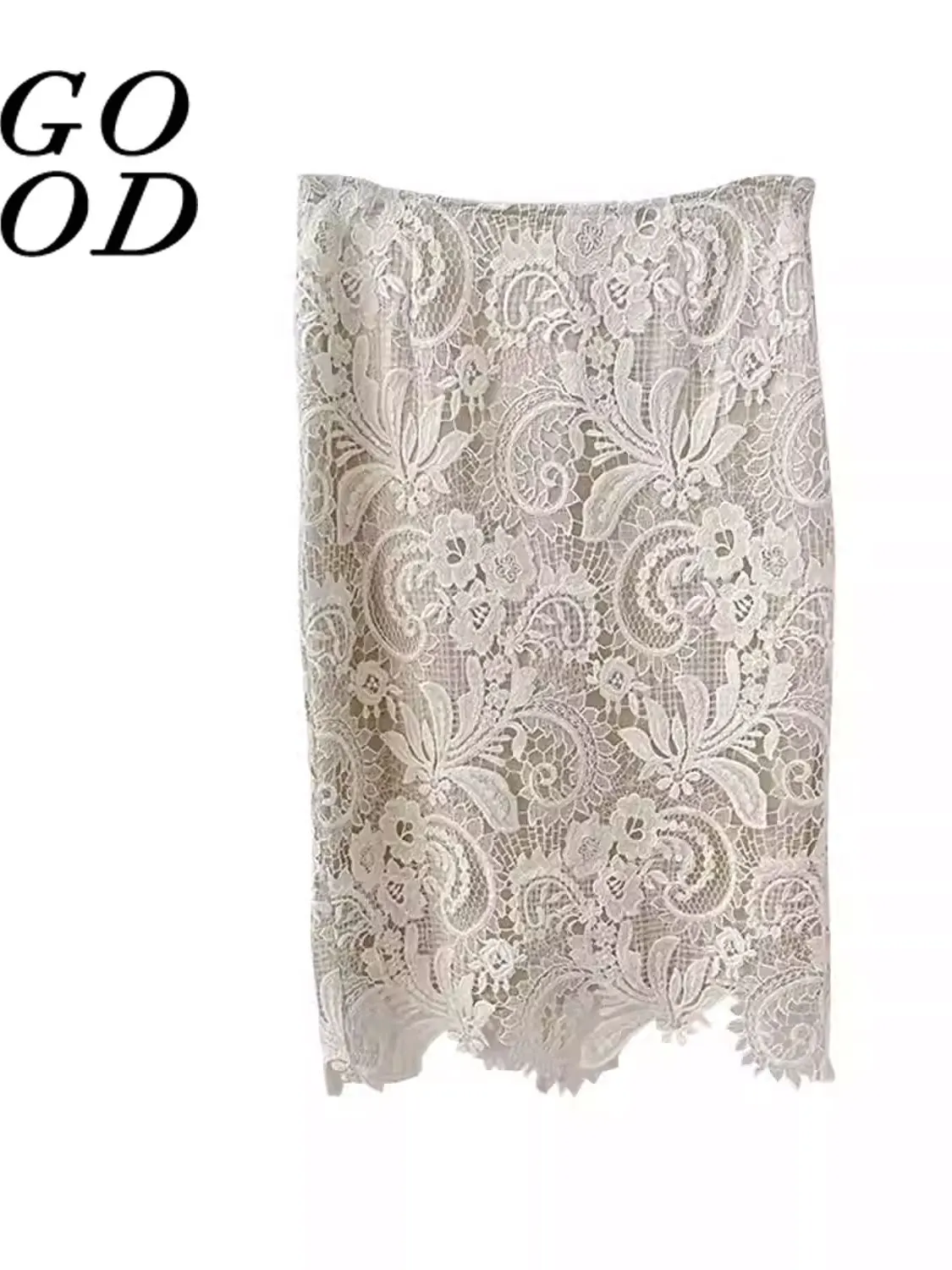 

Elegant Lace Embroidery High Waist Half Skirt Women's Spring Midi Skirt Bodycon Skirt Straight Cut Spring 2026 Collection