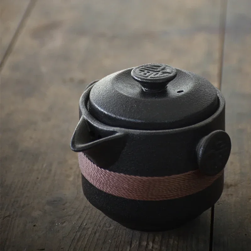 Black Crockery Ceramic Teapots With 2 Cups a Tea Sets Portable Travel Set Drinkware
