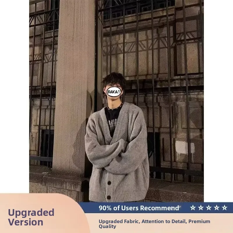 

Вязаный кардиган Cleanfit, мужской свитер большого размера 250, корейский свитер с v-образным вырезом, осень-зима, повседневное полиэфирное волокно