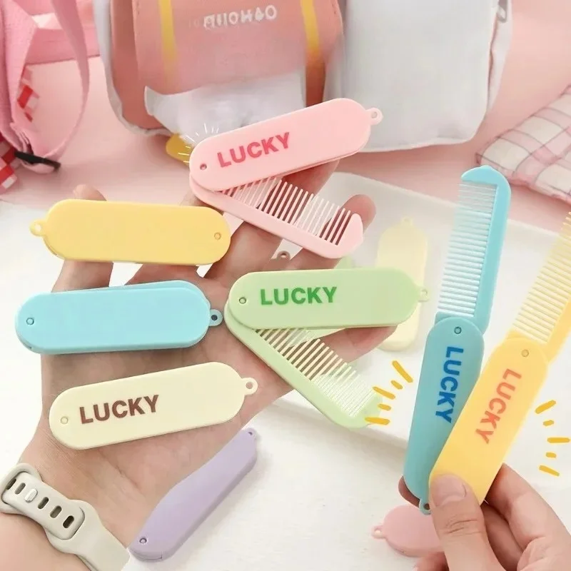 Creative Foldable Pocket Hair Comb Macaron Pastel Color Portable Lightweight Detangling Hair Brush for Student Daily Carry