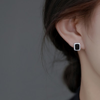 REETI 925 sterling silver Geometry Black square Stud Earrings for Women Elegant Wedding Jewelry pendientes mujer moda