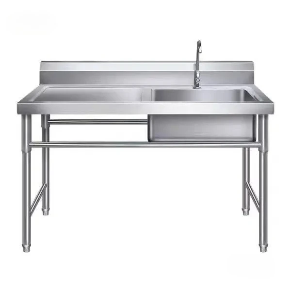 Thickened Stainless Steel Kitchen Sinks with Platform Commercial Floor-standing Sink for Canteen Modern Simple Dishwashing Sink