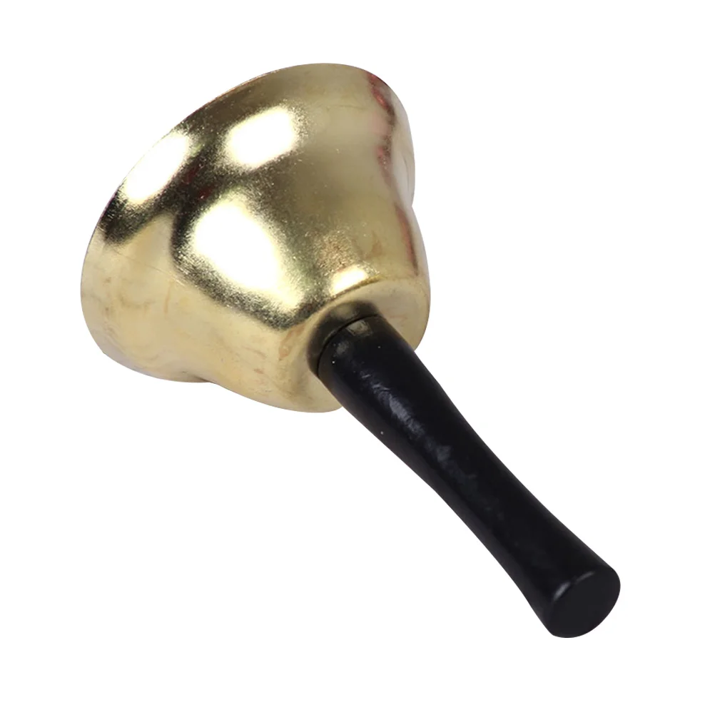 

Musical Wooden Handle Rattle Instruments Metal Bell Wired Golden Percussion Handheld