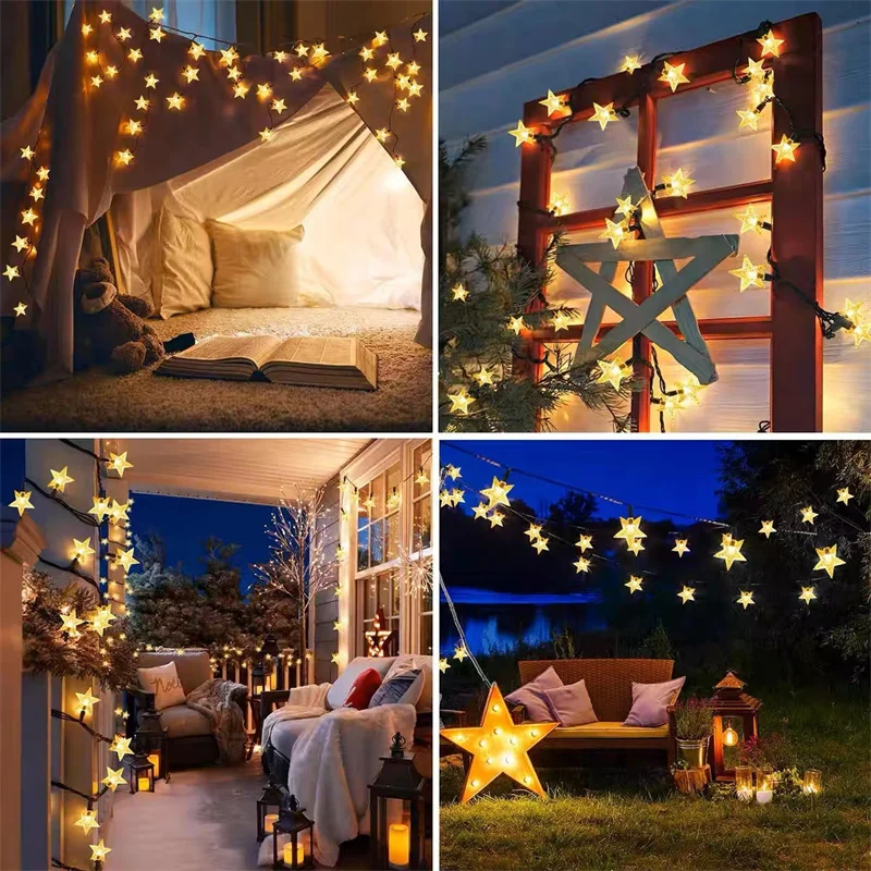 Outdoor Solar Star String Lights for Christmas Courtyard Wedding Party Decoration 12m/7m/5m LED Solar Garden Lights Fairy Lights