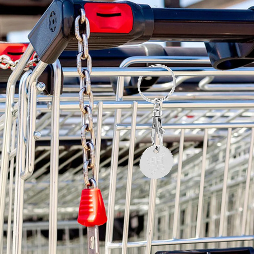 Cart Token Key Holder Stainless Steel Shopping Trolley Keychain Metal Alloy Keys Tokens Quarter Keyring Supermarket