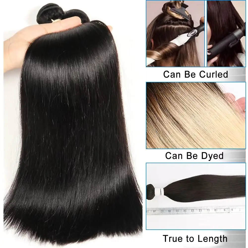 10A Straight Bundles Human Hair 16 18 20 Inch Brazilian 100% Unprocessed Virgin Weave 2/3/4 Natural Black Color