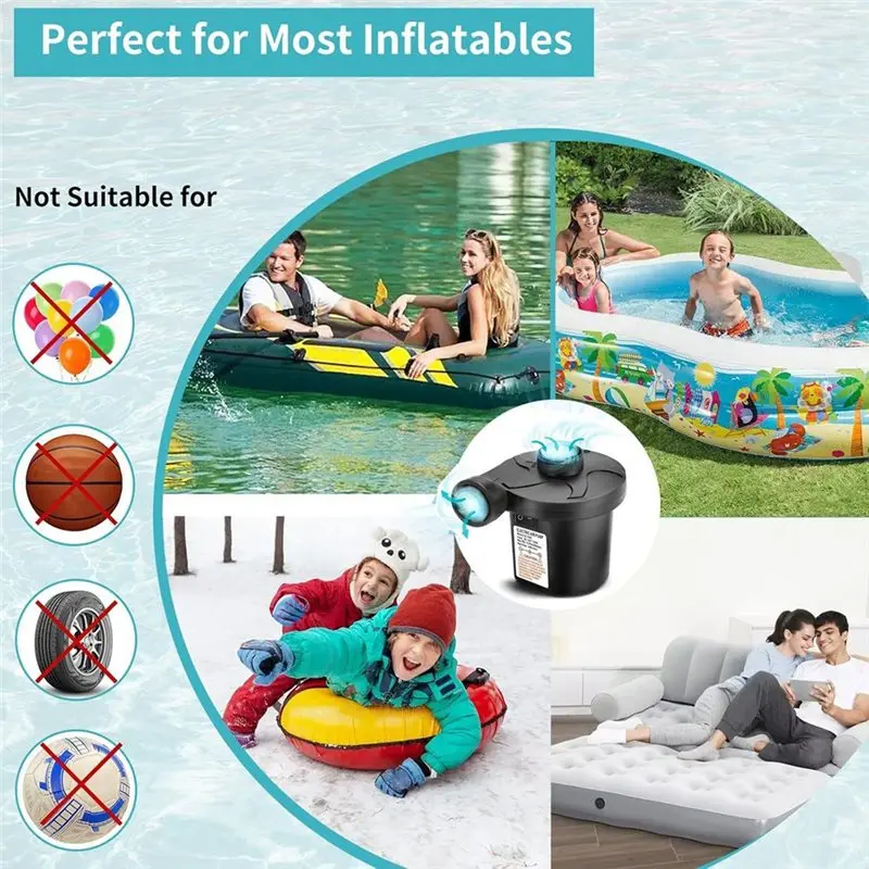 Electric Air Mattress Pump With 3 Nozzles & Car Adapter US US Plug