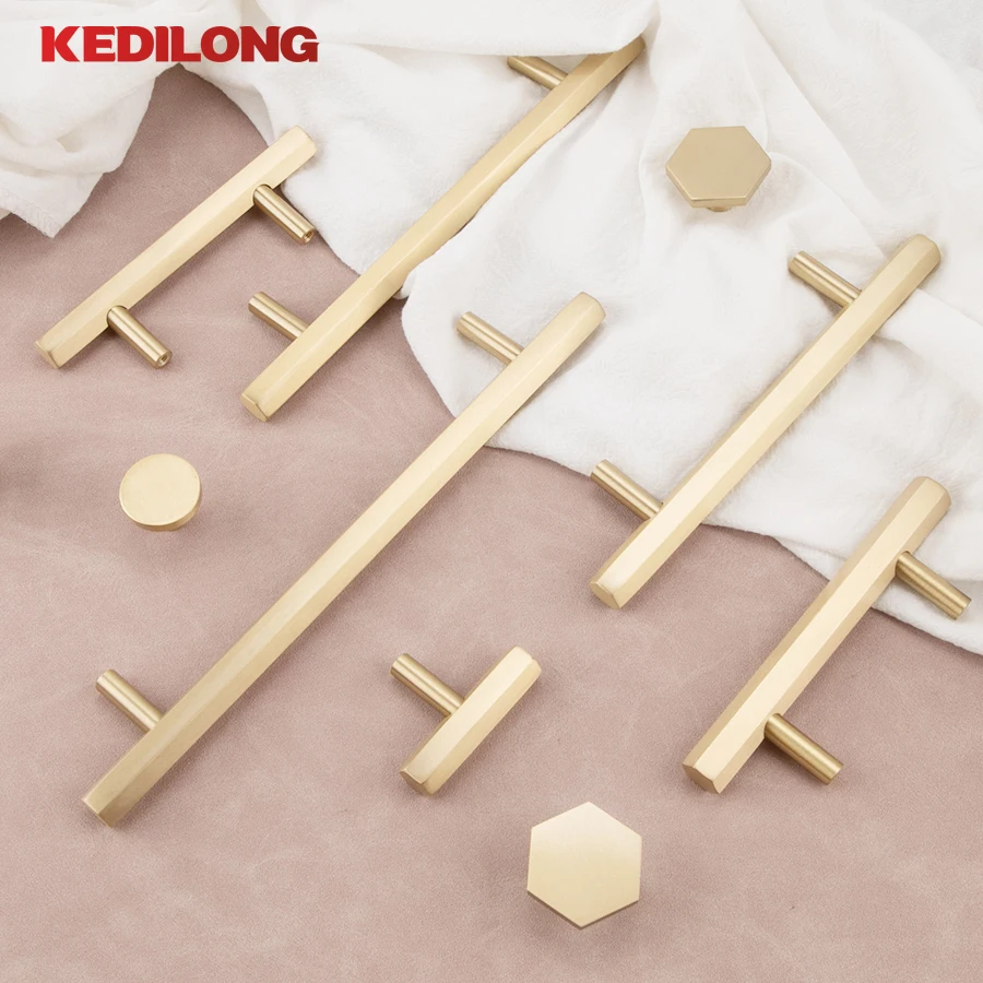 KEDLO-Poignée de tiroir en laiton doré minimaliste moderne, bouton hexagonal de luxe européen, quincaillerie de meubles, poignée d'armoire de cuisine