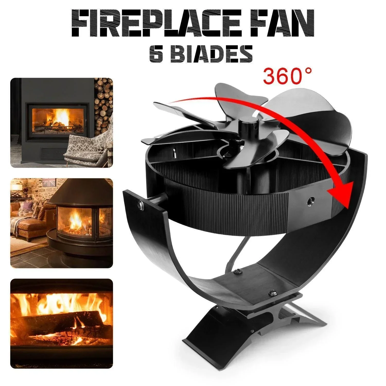 6 Blades Stove Fan Heat Powered Fireplace Fan Log Wood Burner Eco-fan Quiet 360° Rotating Fan Home Winter Warm Heat Distribution