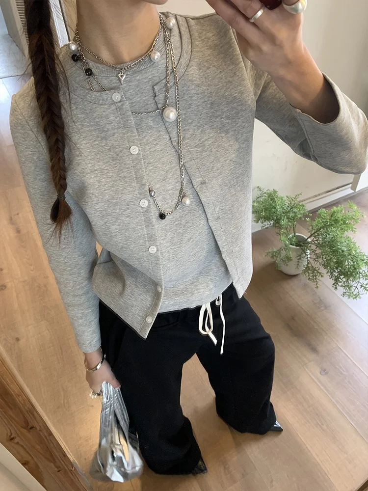 

Женский приталенный кардиган-свитшот на пуговицах с низким круглым вырезом, рукавом 3/4, из полиэстера, для повседневной носки, базовый слой для многослойных образов