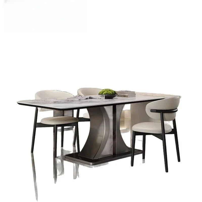 

Rock slab dining table, full baseplate light luxury modern dining table