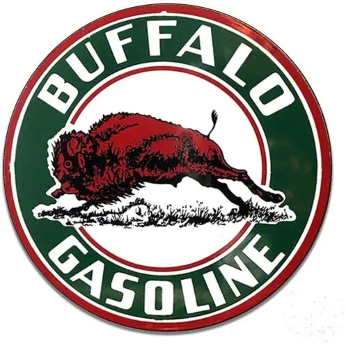 BUFFALO GASOLINE ROUND TIN SIGN GAS OIL BISON BULL STATION PUMP GLOBE AD ART