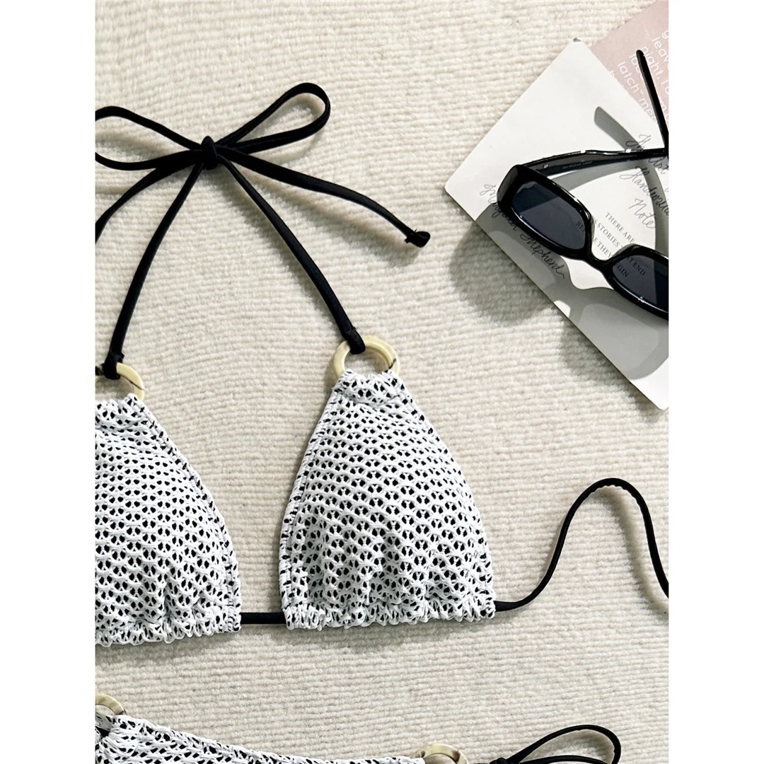 Gefalteter Neckholder-Bikini, zweiteiliges Bikini-Set, Damen-Badeanzug, Badebekleidung für Frauen, mit Trägern, hoch geschnitten, Badeanzug, Badebekleidung, V7043 – Detail 11