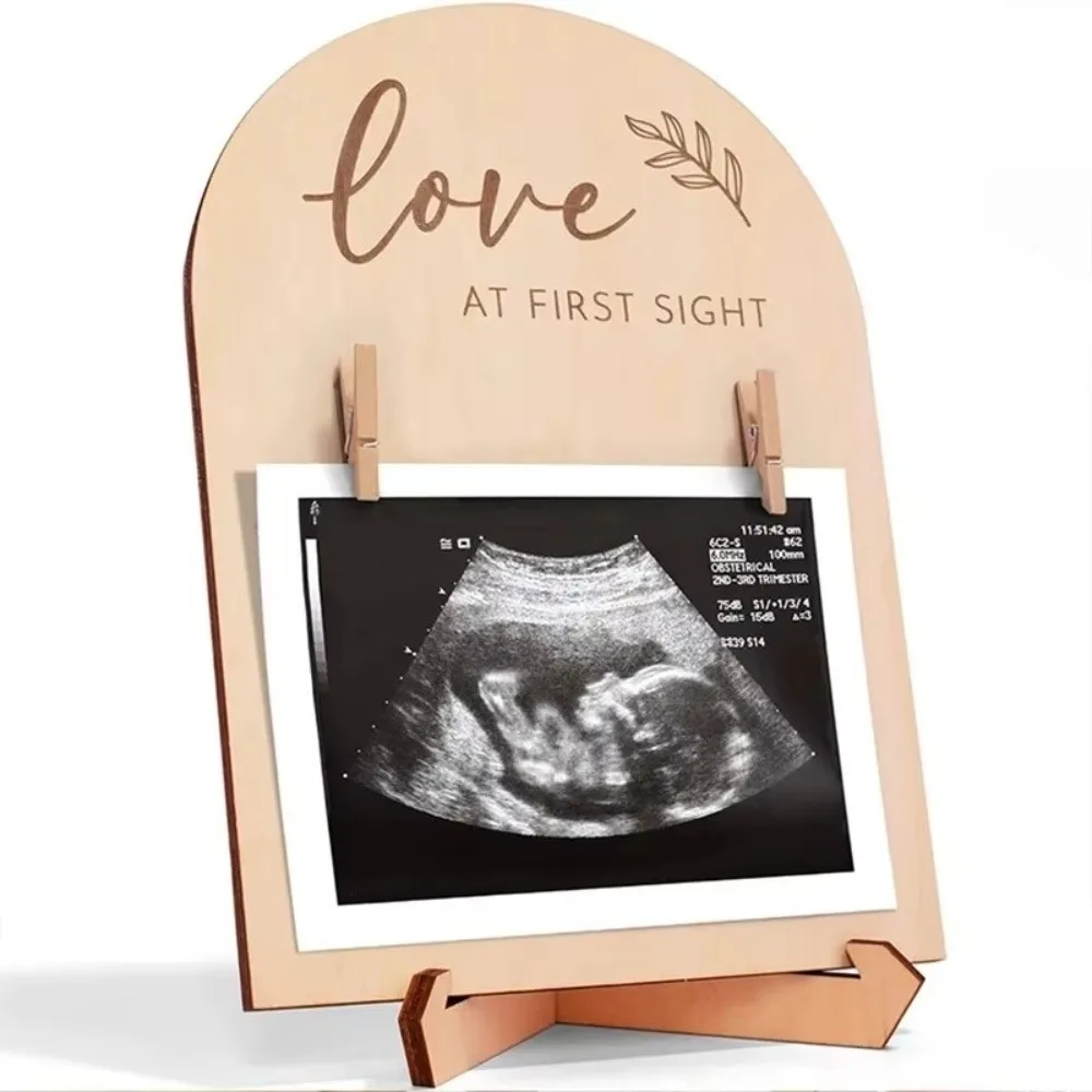 Babies Ultrasound Photo Frame with Inks Clips Stand Wooden Pregnancy Gift DIY Crafts Memorial Sonogram Picture Frame