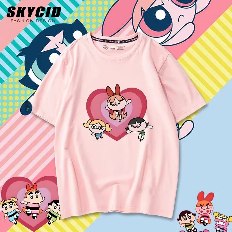 

Wax Pen Little New Co-signed Flying Girl Police T-shirt All Short Sleeves Funny Cartoon Summer 100% Cotton Short Sleeves