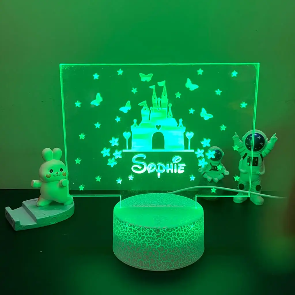 Cartoon Princess Custom Name 7 Color Led Night Light Bedside Lamp For Children Bedroom Decor Fairy Tale Birthday Gift