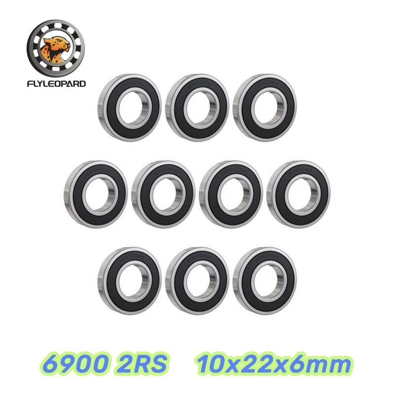 6900RS 10x22x6mm Bearing 10Pcs ABEC-7 Metric Thin Section Deep Groove Ball Bearing 6900 2RS Black Rubber Sealed