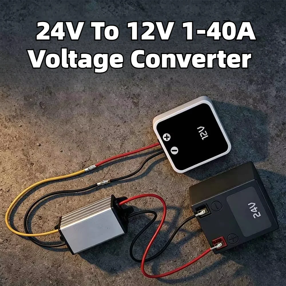 DC 24V To 12V 1-40A Voltage Converter Step Up Power Adapter Waterproof Heavy Duty Transformer For Car Truck Vehicle Boat Motor